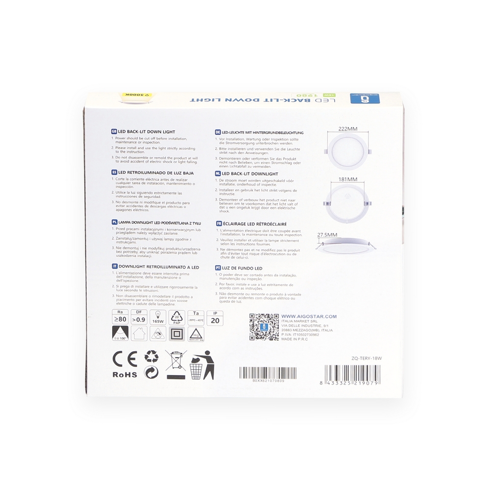 Faretto Led slim da incasso 18W Rotondo Cornice bianca Apertura 100 gradi Bianco caldo 3000K Aigostar - Foto 2