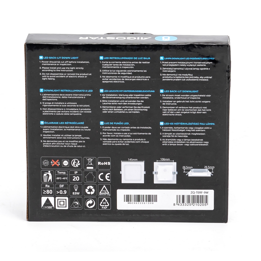 Faretto Led slim da incasso 9W Quadrato Cornice bianca Apertura 100 gradi Bianco freddo 6500K Aigostar - Foto 3