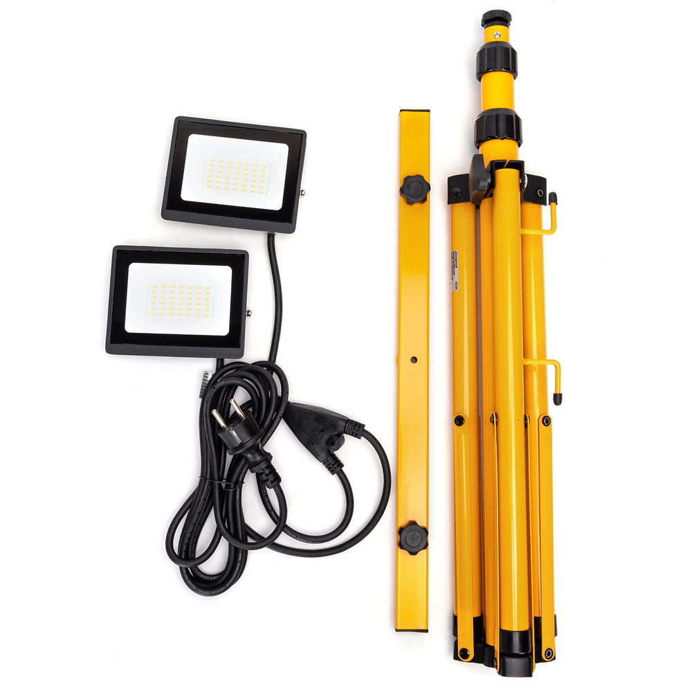 Faro Led da lavoro 2x30W Nero IP65 Bianco freddo 6500K con supporto treppiede 160cm Aigostar - Foto 1