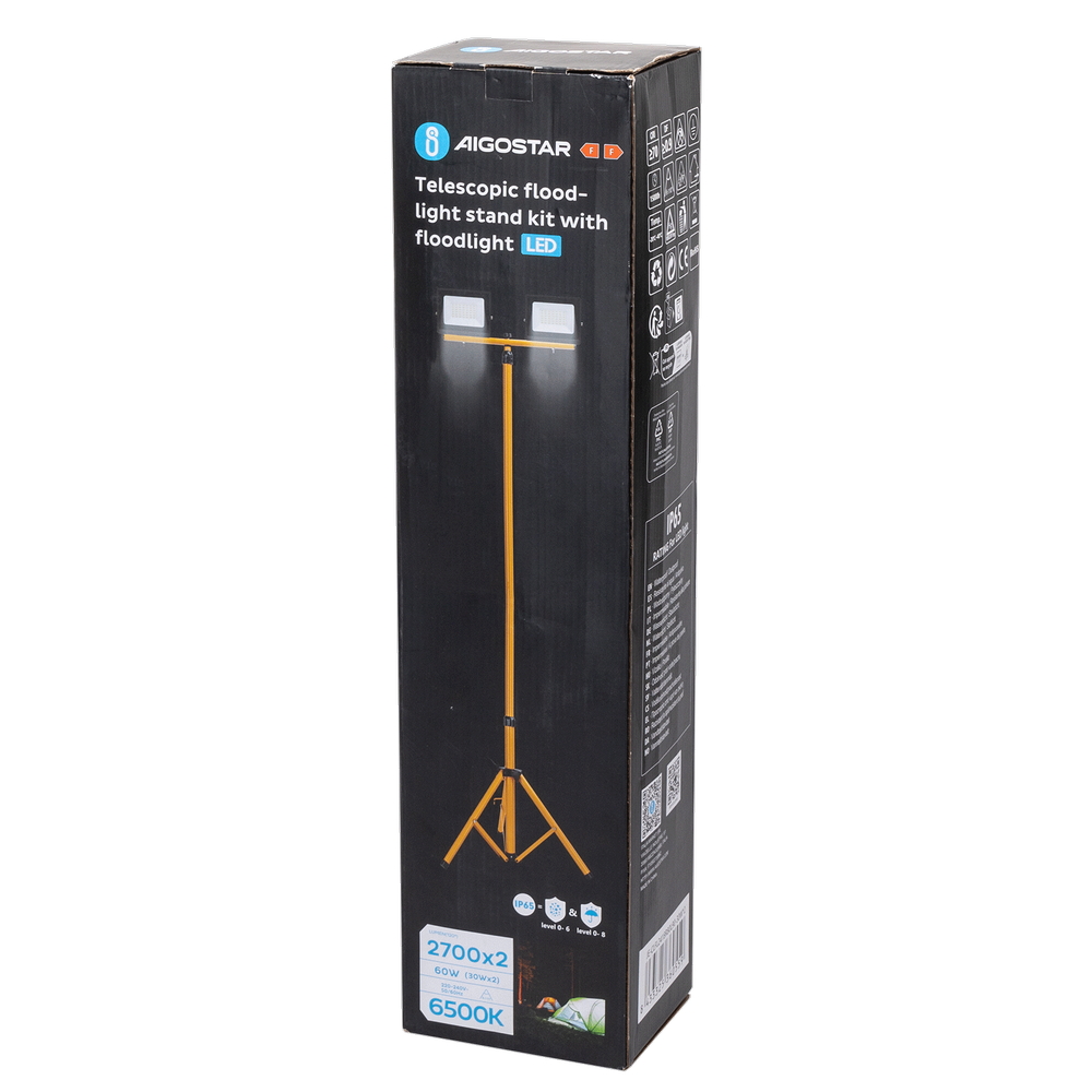 Faro Led da lavoro 2x30W Nero IP65 Bianco freddo 6500K con supporto treppiede 160cm Aigostar - Foto 5