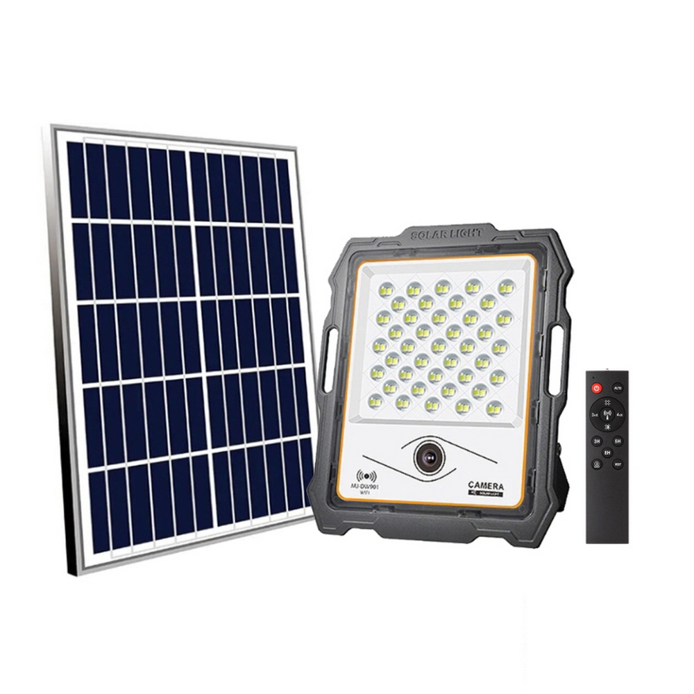 Faro proiettore Led Smart Tuya 100W WiFi con Telecamera di sorveglianza e pannello solare IP67 Bianco freddo 6000K M LEDME - Foto 1