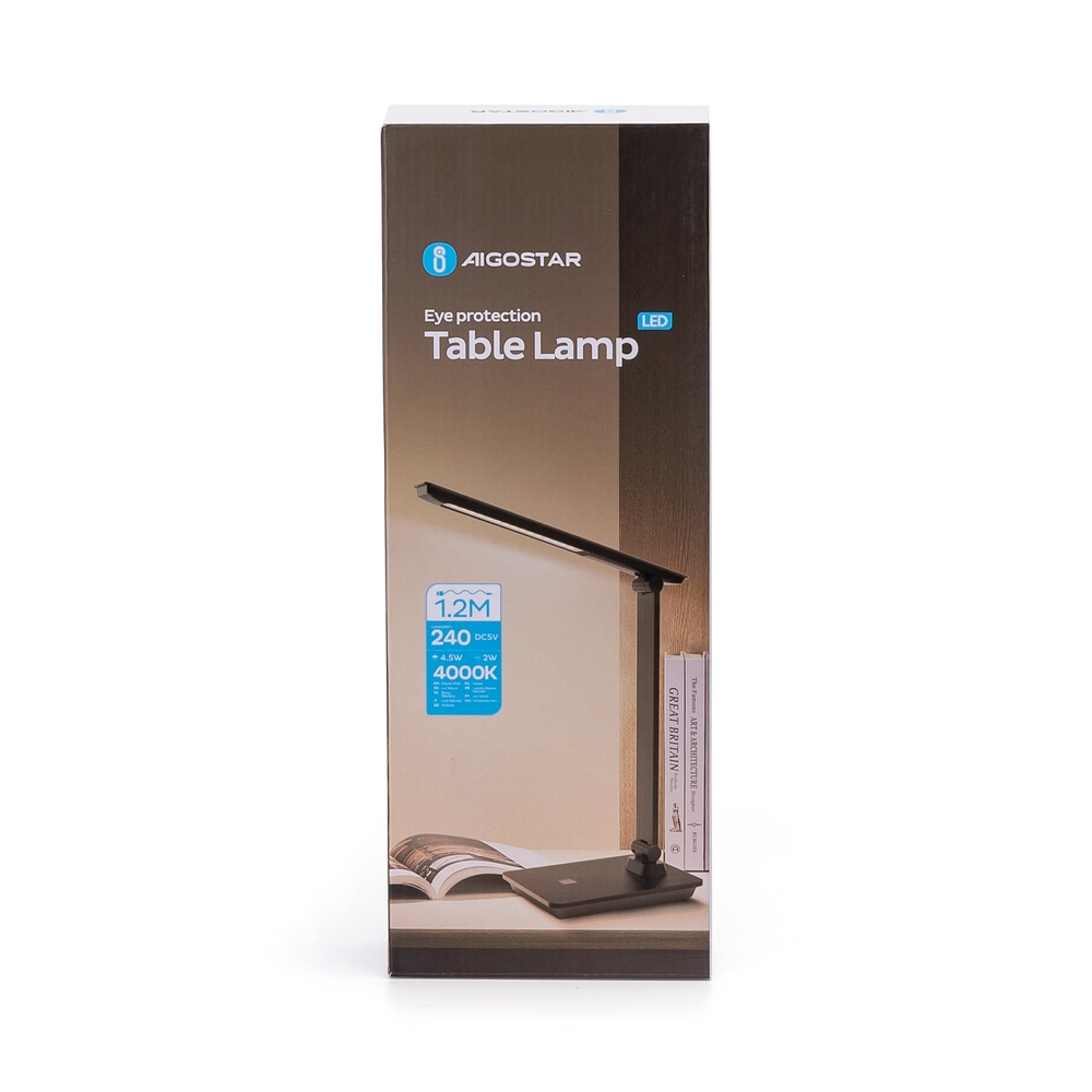 Lampada da tavolo Led Nera 4,5W con ricarica wireless e USB Bianco Neutro 4000K Dimmerabile Aigostar - Foto 2