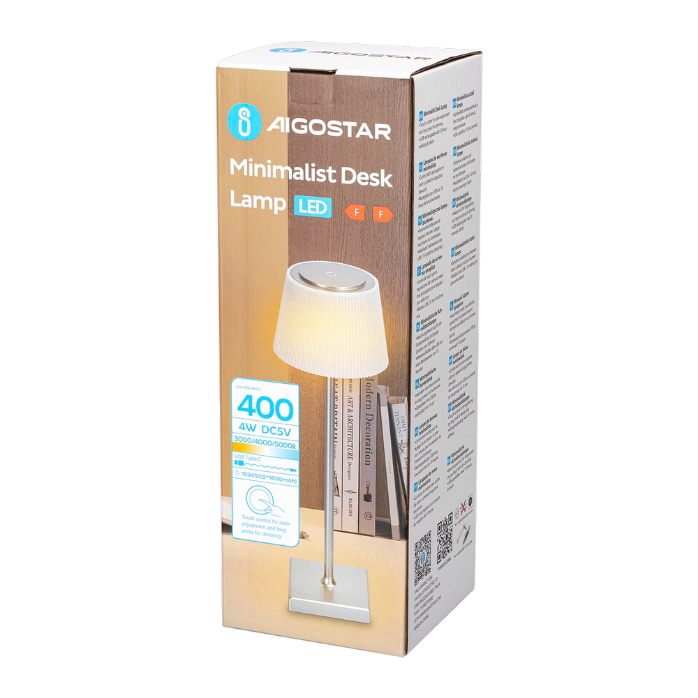 Lampada da tavolo Led touch Dory Argento 4W portatile a batteria ricaricabile USB Aigostar - Foto 4