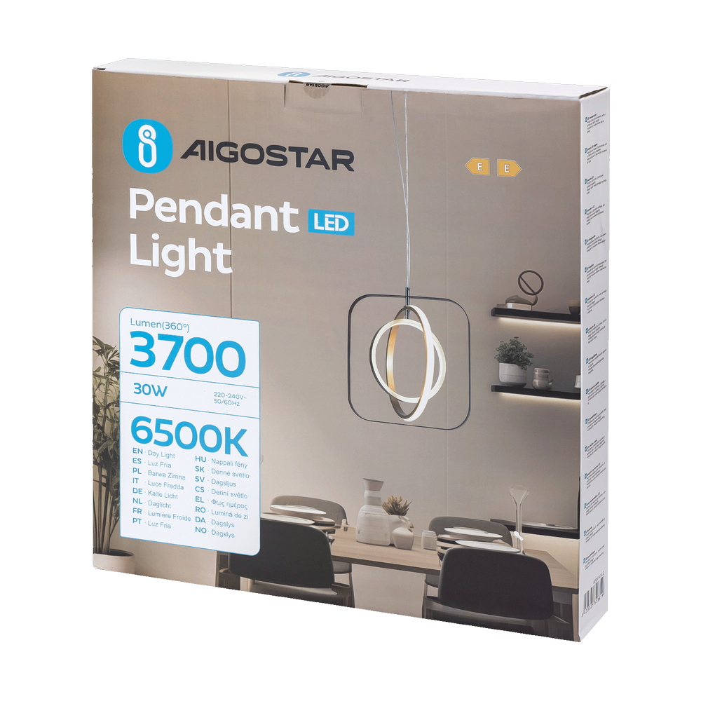 Lampadario da soffitto Meridian Nero e oro 30W Bianco freddo 6500K Aigostar - Foto 5