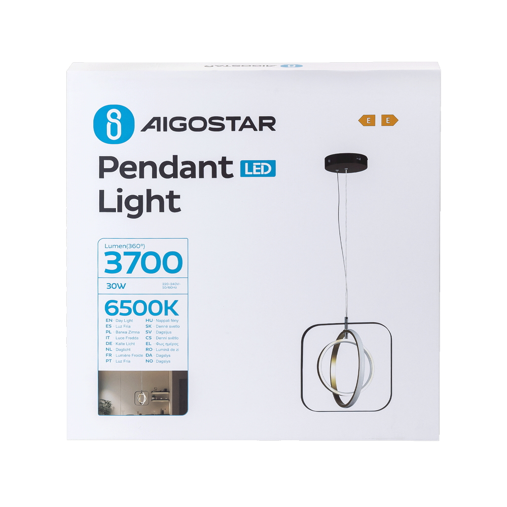 Lampadario da soffitto Meridian Nero e oro 30W Bianco freddo 6500K Aigostar - Foto 6