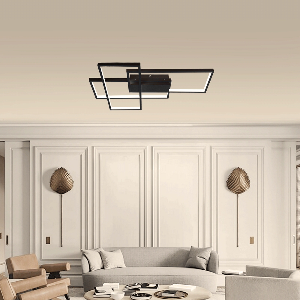Lampadario Led da soffitto geometrico Nero 38W CCT temperatura colore regolabile con telecomando Aigostar - Foto 4