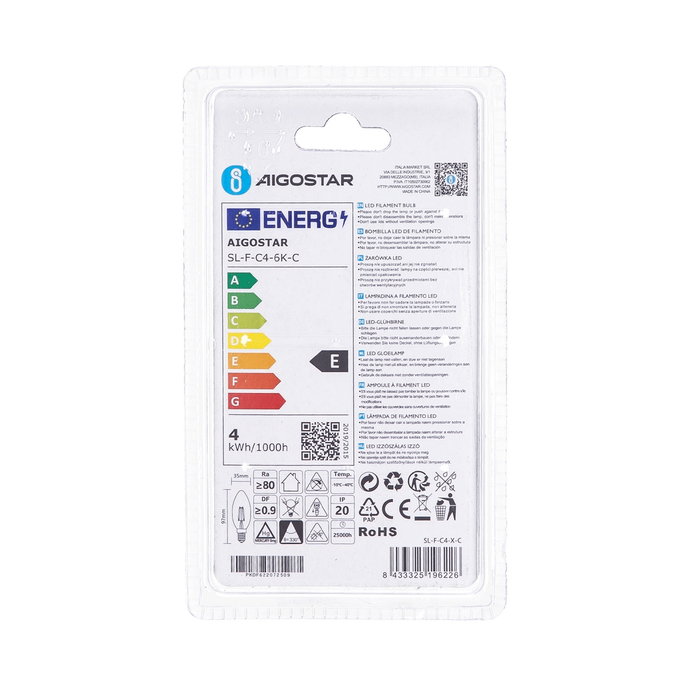 Lampadina Led a Filamento E14 C35 a candela 4W Bianco freddo 6500K Aigostar - Foto 3