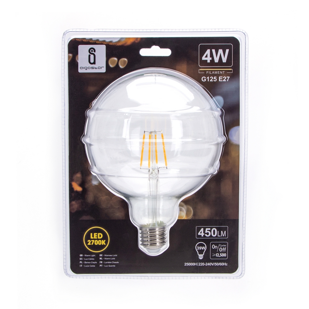 Lampadina Led a Filamento E27 G125 a globo 4W Bianco caldo 2700K Aigostar - Foto 2