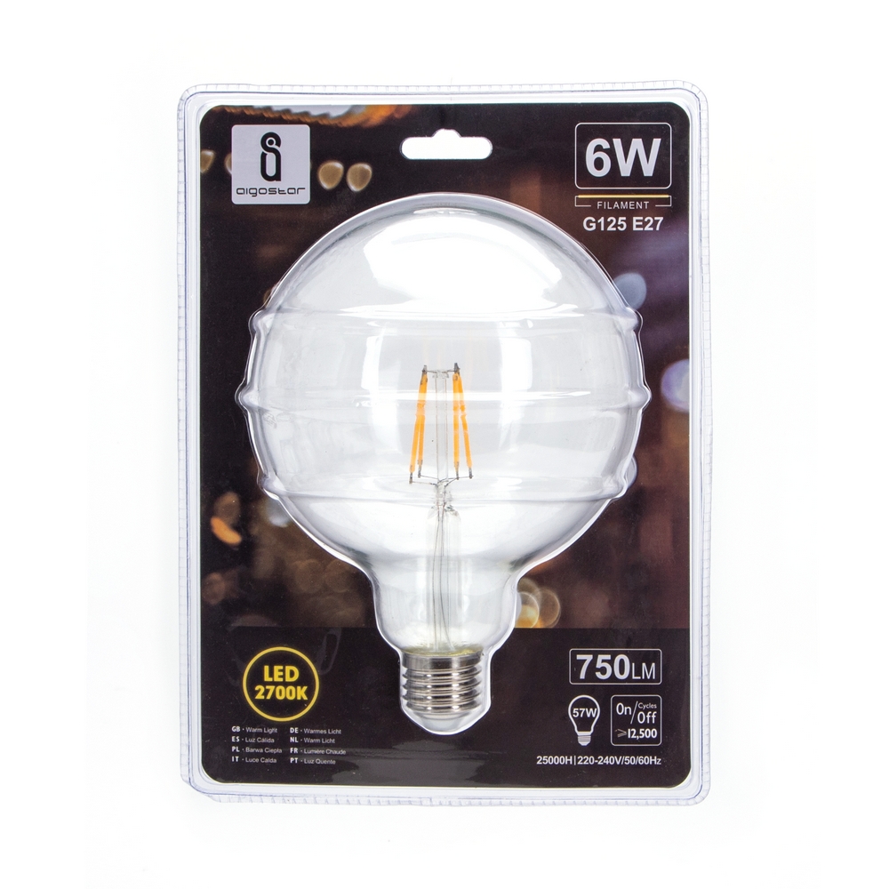 Lampadina Led a Filamento E27 G125 a globo 6W Bianco caldo 2700K Aigostar - Foto 2