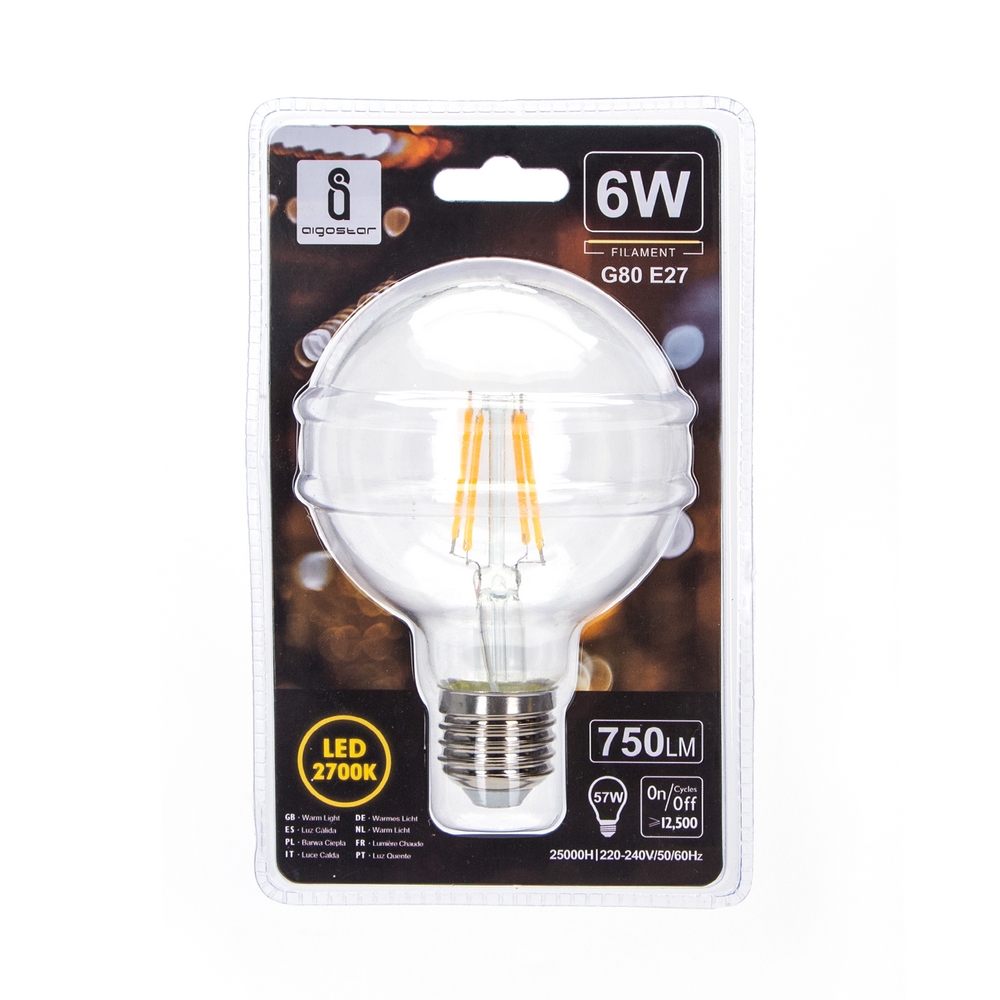 Lampadina Led a Filamento E27 G80 a globo 6W Bianco caldo 2700K Aigostar - Foto 2