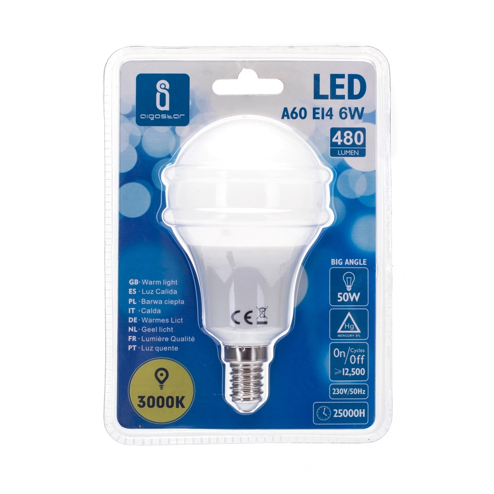 Lampadina Led E14 A60 a bulbo 6W Bianco caldo 3000K Aigostar - Foto 1