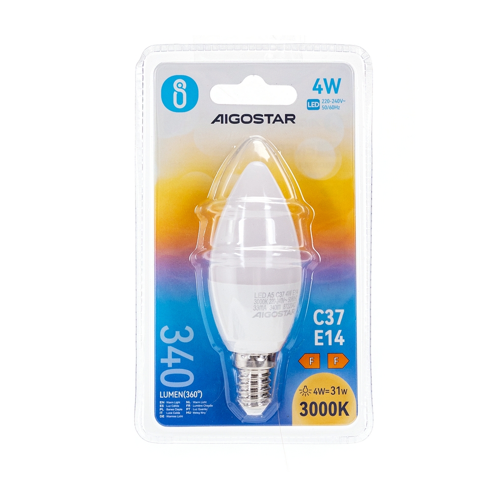 Lampadina Led E14 C35 a candela 4W Bianco caldo 3000K Aigostar - Foto 2