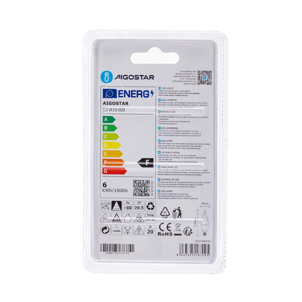 Lampadina Led E14 CL37 a colpo di vento 6W Bianco freddo 6400K Aigostar - Foto 3