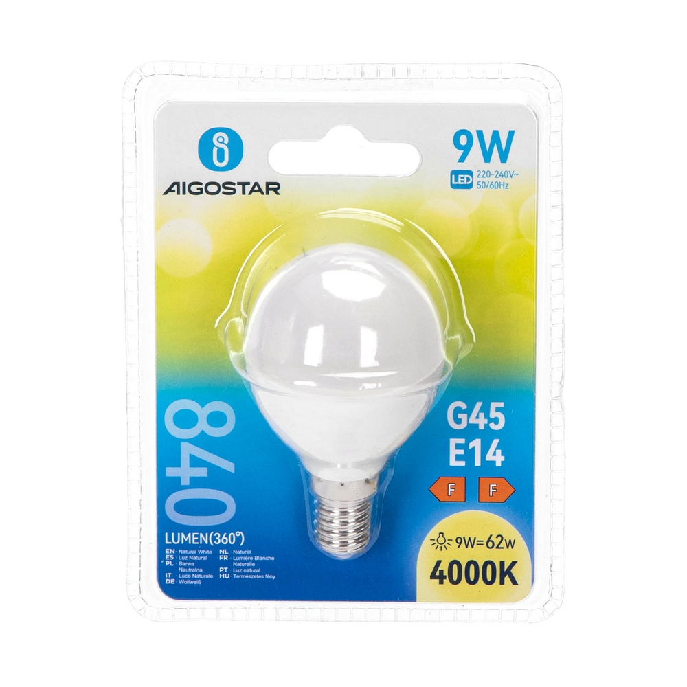 Lampadina Led E14 G45 a sfera 9W Bianco neutro 4000K Aigostar - Foto 2