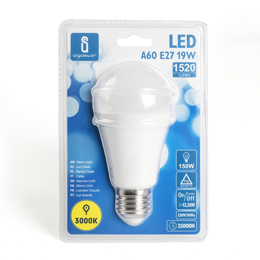 Lampadina Led E27 A60 a bulbo 19W Bianco caldo 3000K Aigostar - Foto 2
