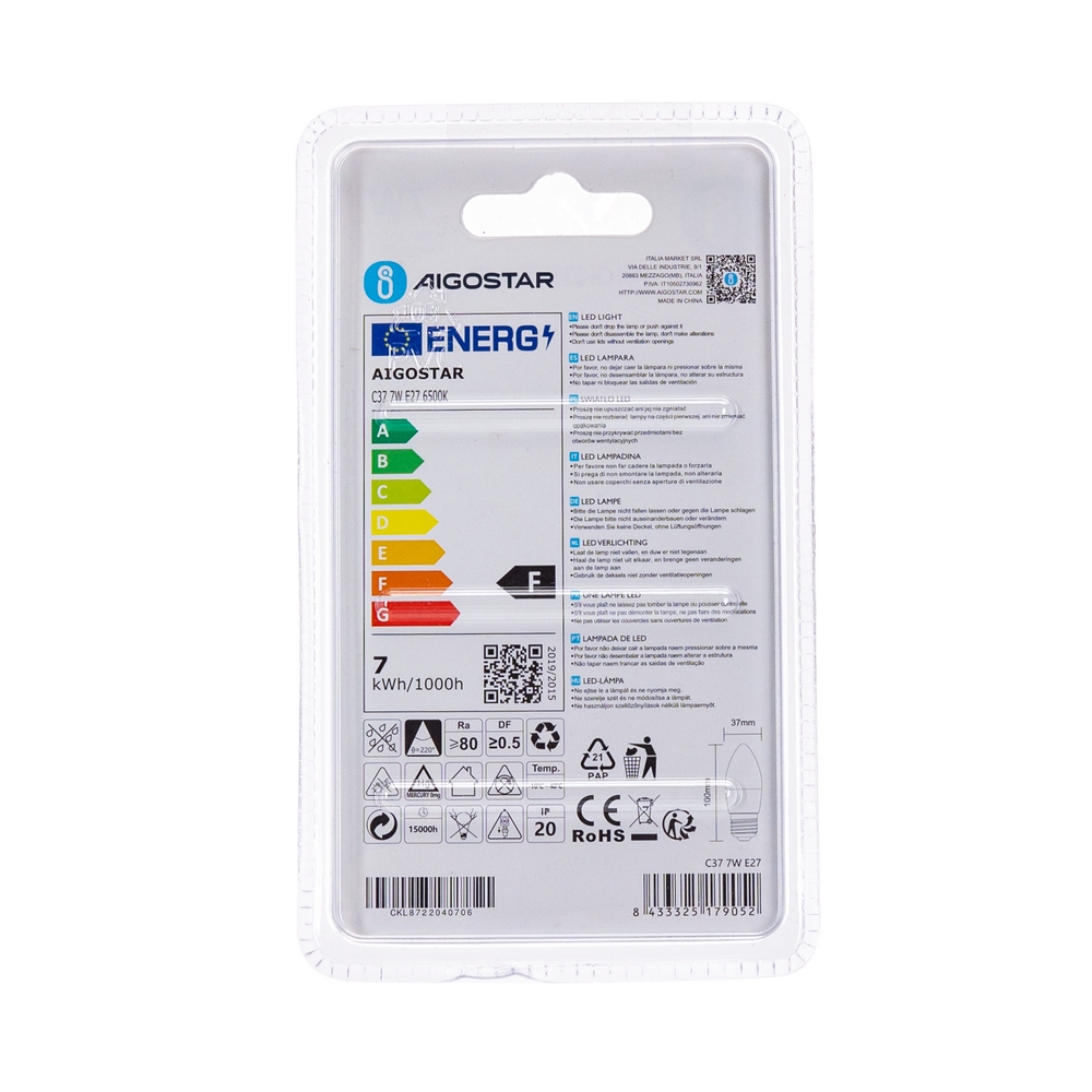 Lampadina Led E27 C35 a candela 7W Bianco freddo 6400K Aigostar - Foto 3