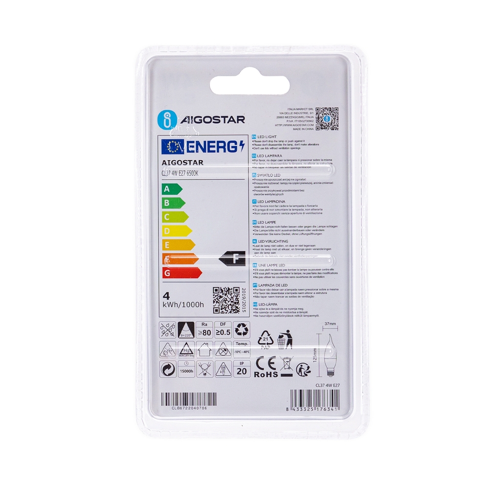 Lampadina Led E27 CL37 a colpo di vento 4W Bianco freddo 6400K Aigostar - Foto 3