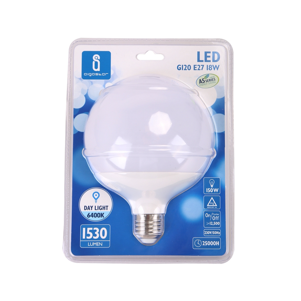 Lampadina Led E27 G120 a globo 18W Bianco freddo 6400K Aigostar - Foto 1
