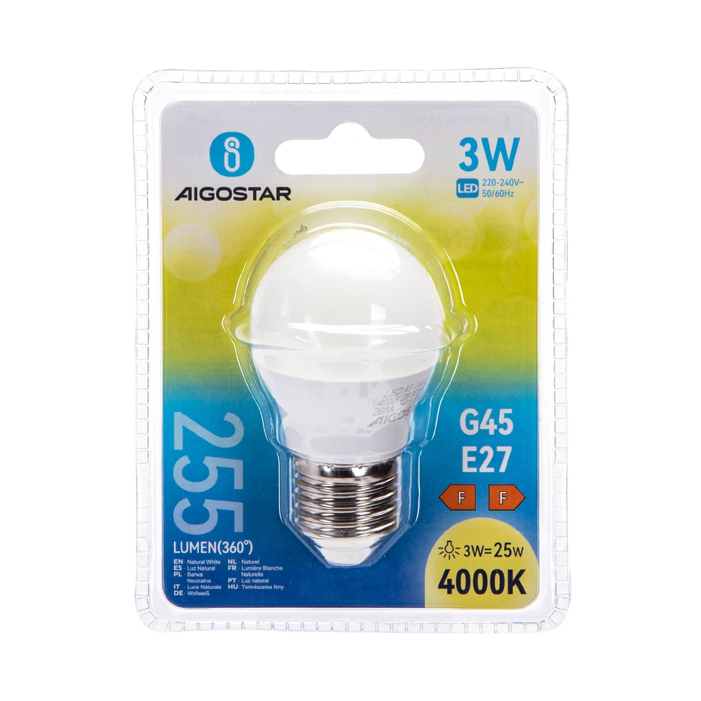 Lampadina Led E27 G45 a sfera 3W Bianco neutro 4000K Aigostar - Foto 2