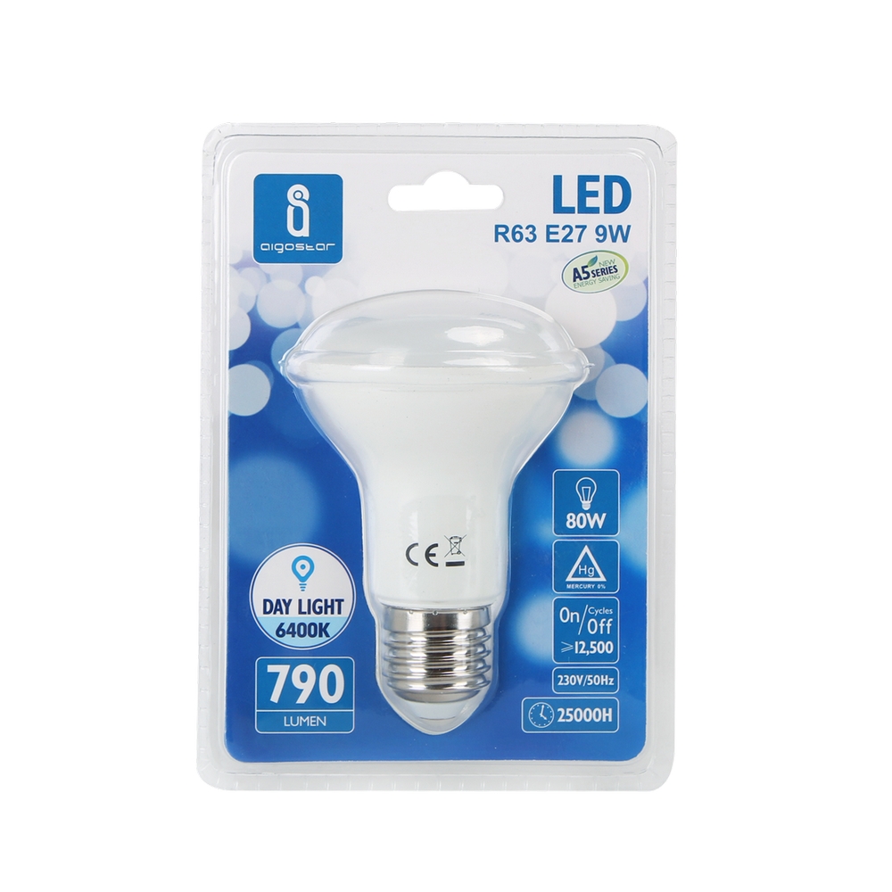 Lampadina Led E27 R63 a faretto 9W Bianco freddo 6400K Aigostar - Foto 1