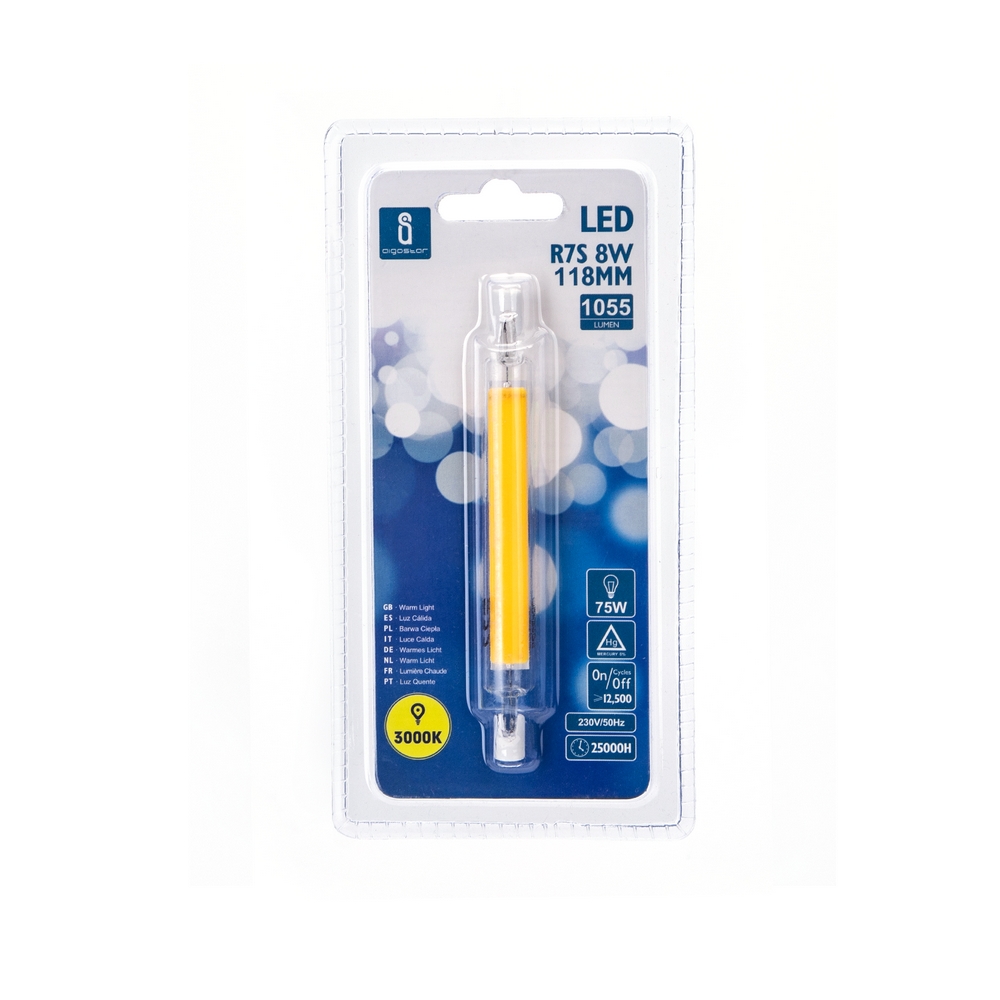 Lampadina Led R7S Lineare 118mm 9W COB in vetro Bianco caldo 3000K Aigostar - Foto 2