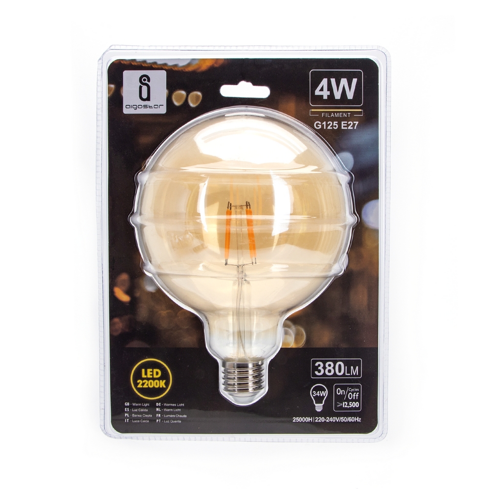 Lampadina Led Vintage a Filamento E27 G125 a globo 4W Bianco caldo 2200K Aigostar - Foto 2