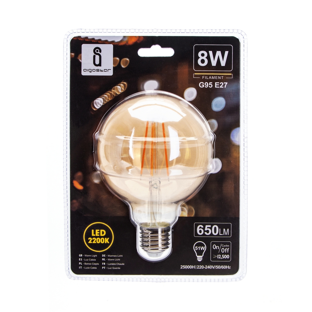 Lampadina Led Vintage a Filamento E27 G95 a globo 8W Bianco caldo 2200K Aigostar - Foto 2
