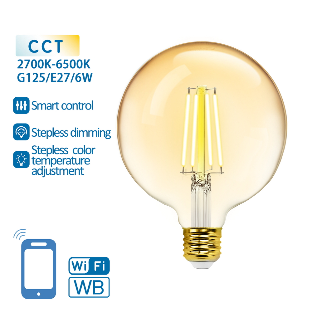 Lampadina Led Vintage a Filamento Smart G125 E27 6W WiFi CCT luce regolabile e dimmerabile Aigostar - Foto 2