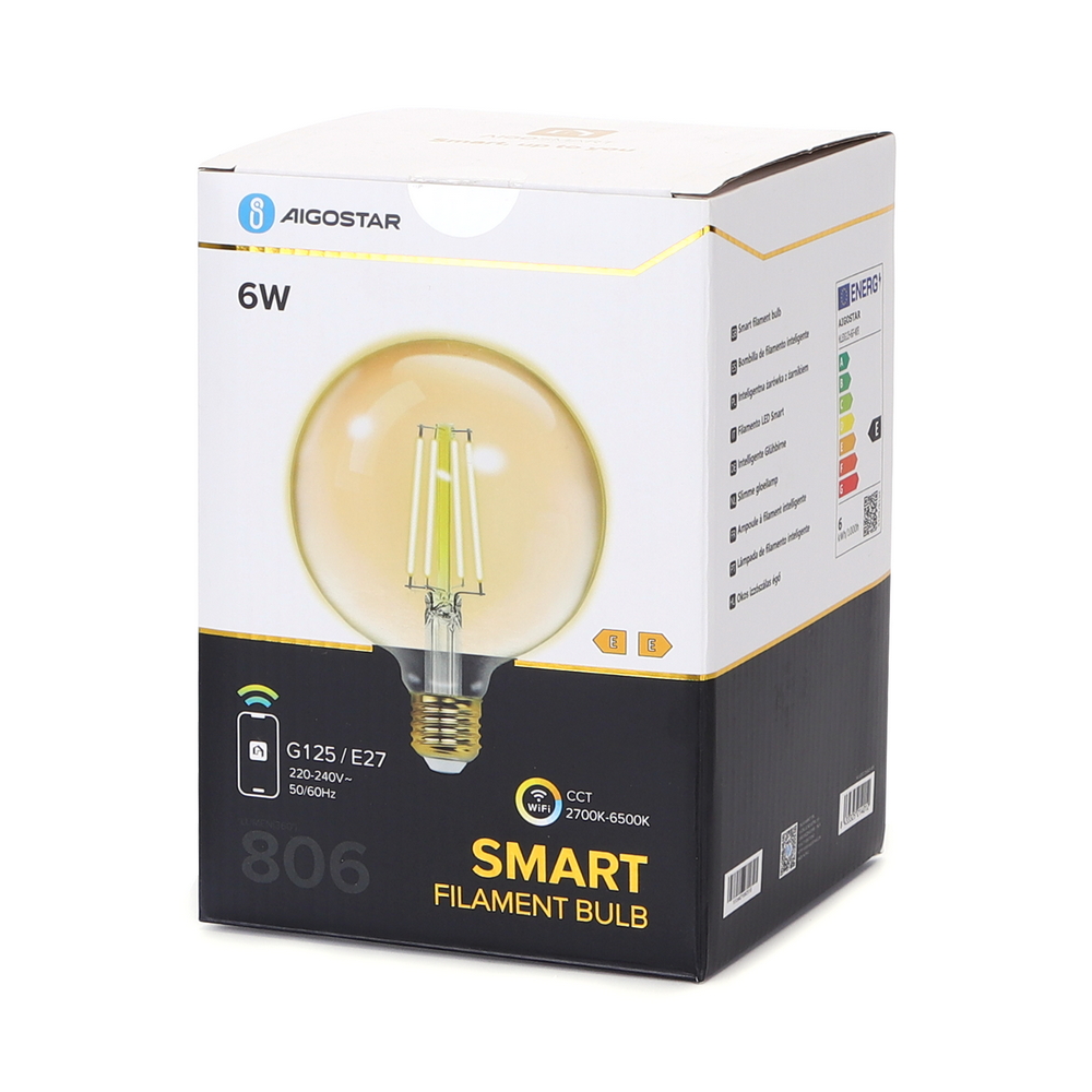 Lampadina Led Vintage a Filamento Smart G125 E27 6W WiFi CCT luce regolabile e dimmerabile Aigostar - Foto 3