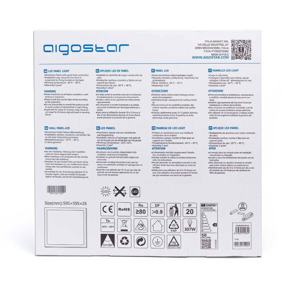 Pannello Led 50W 60x60cm Cornice bianca quadrata Bianco freddo 6500K Aigostar - Foto 3