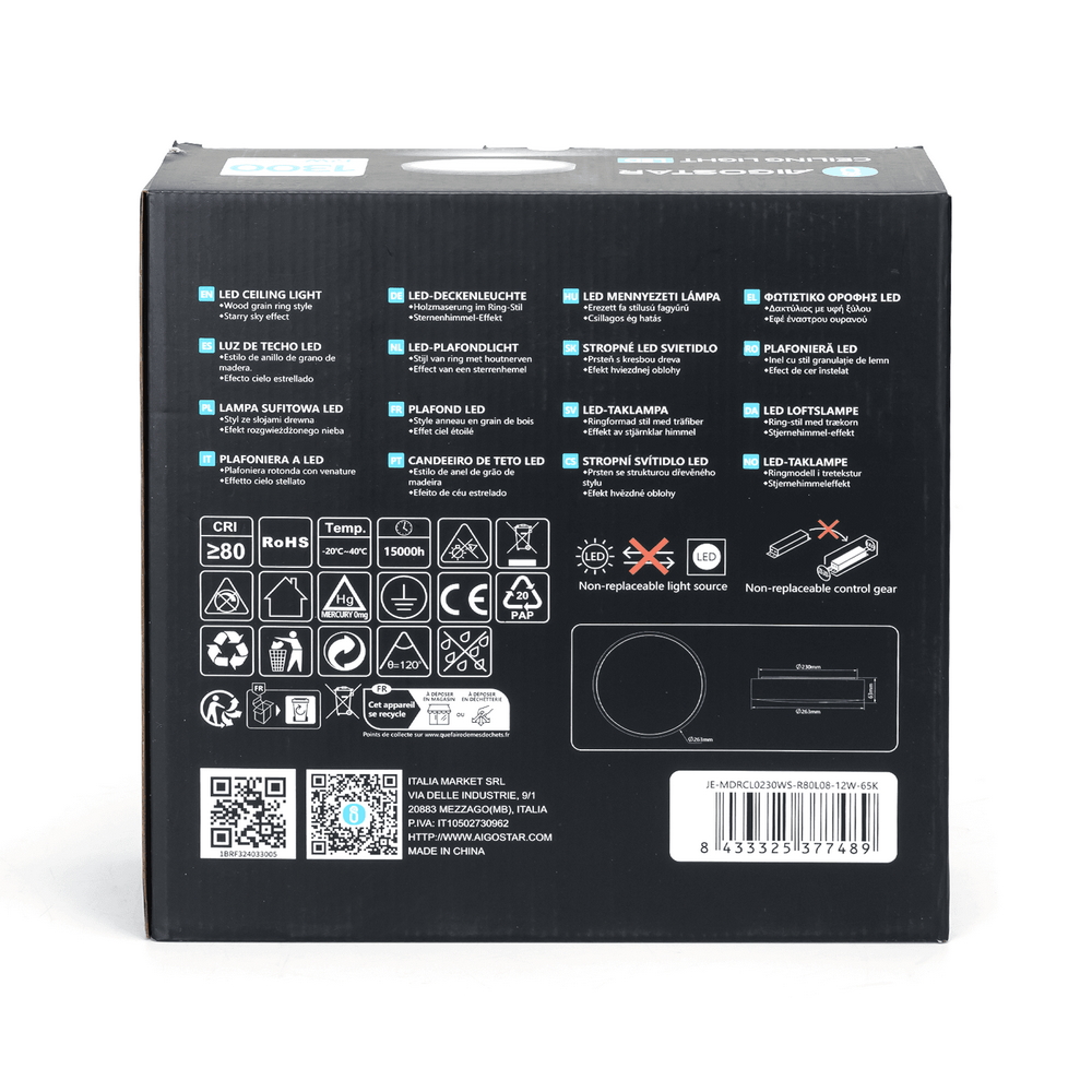 Plafoniera Led 12W Cornice marrone rotonda Bianco freddo 6500K Aigostar - Foto 6