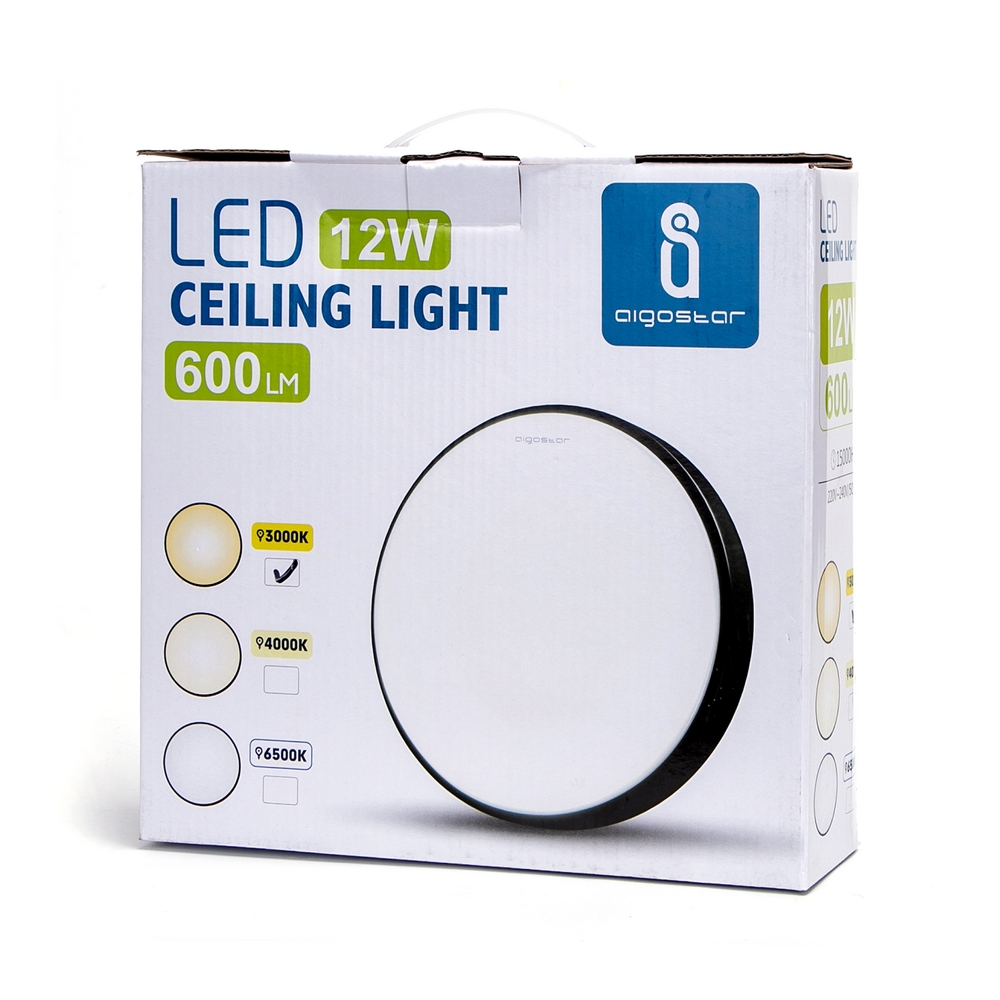 Plafoniera Led 12W Cornice nera rotonda Bianco caldo 3000K Aigostar - Foto 2