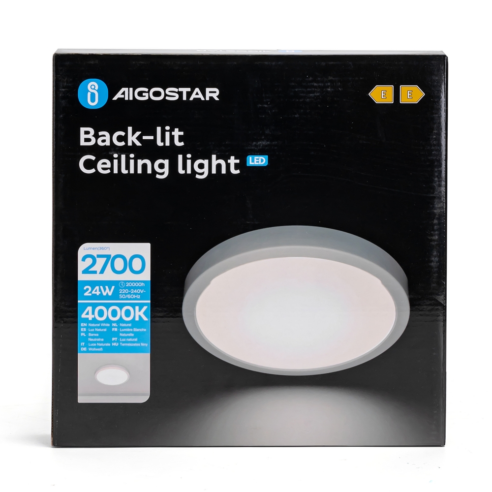 Plafoniera Led slim 24W Bianca Rotonda Bianco neutro 4000K Aigostar - Foto 2