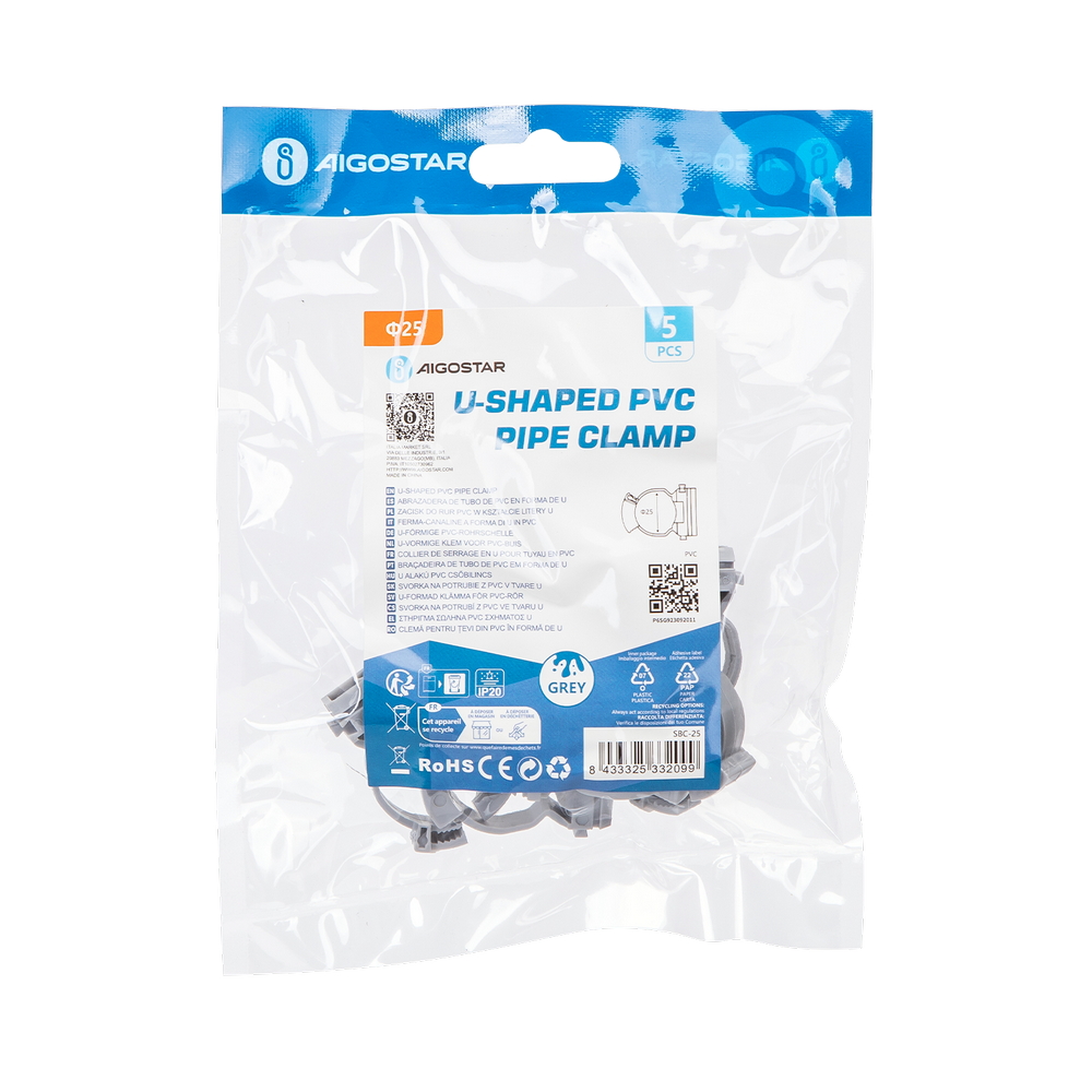 Clips fissatubo a collare per Tubo 25mm grigio 5pz Aigostar - Foto 3
