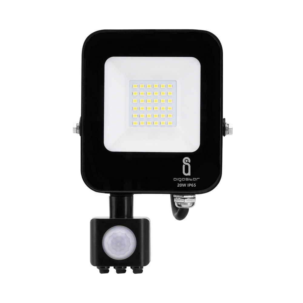 Faro proiettore Led 20W Nero da esterno IP65 Bianco freddo 6500K con sensore crepuscolare e di movimento Aigostar - Foto 1