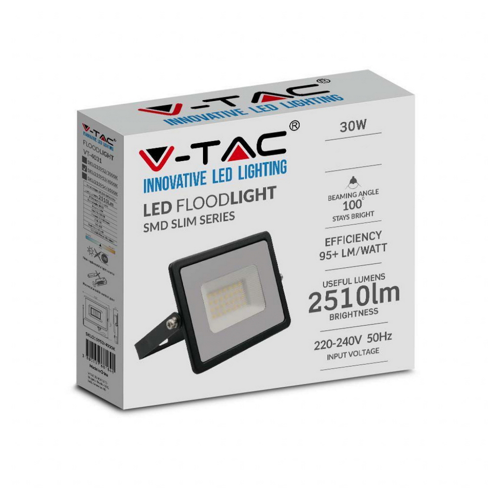 Faro proiettore Led 30W Nero da esterno IP65 Bianco neutro 4000K V-TAC - Foto 3