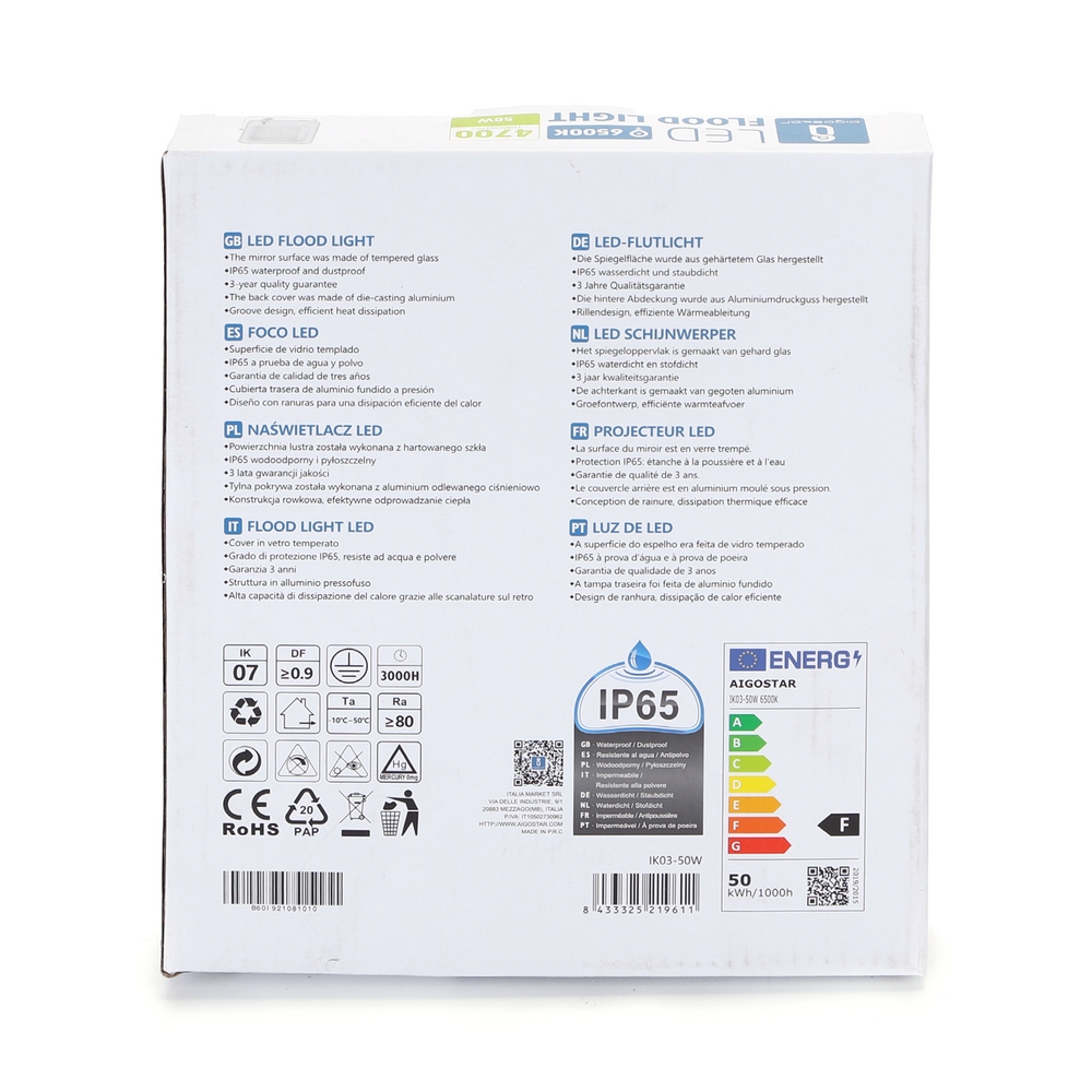 Faro proiettore Led 50W Bianco da esterno IP65 Bianco freddo 6500K Aigostar - Foto 4