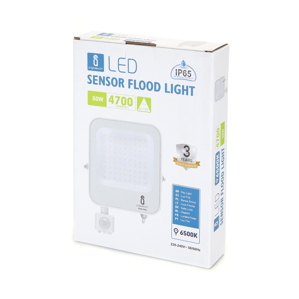 Faro proiettore Led 50W Bianco da esterno IP65 Bianco freddo 6500K con sensore crepuscolare e di movimento Aigostar - Foto 3
