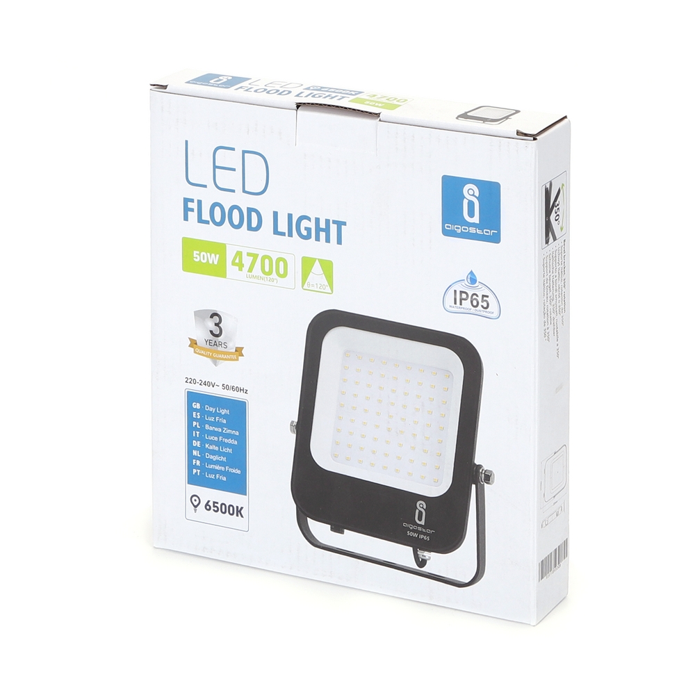 Faro proiettore Led 50W Nero da esterno IP65 Bianco freddo 6500K Aigostar - Foto 3