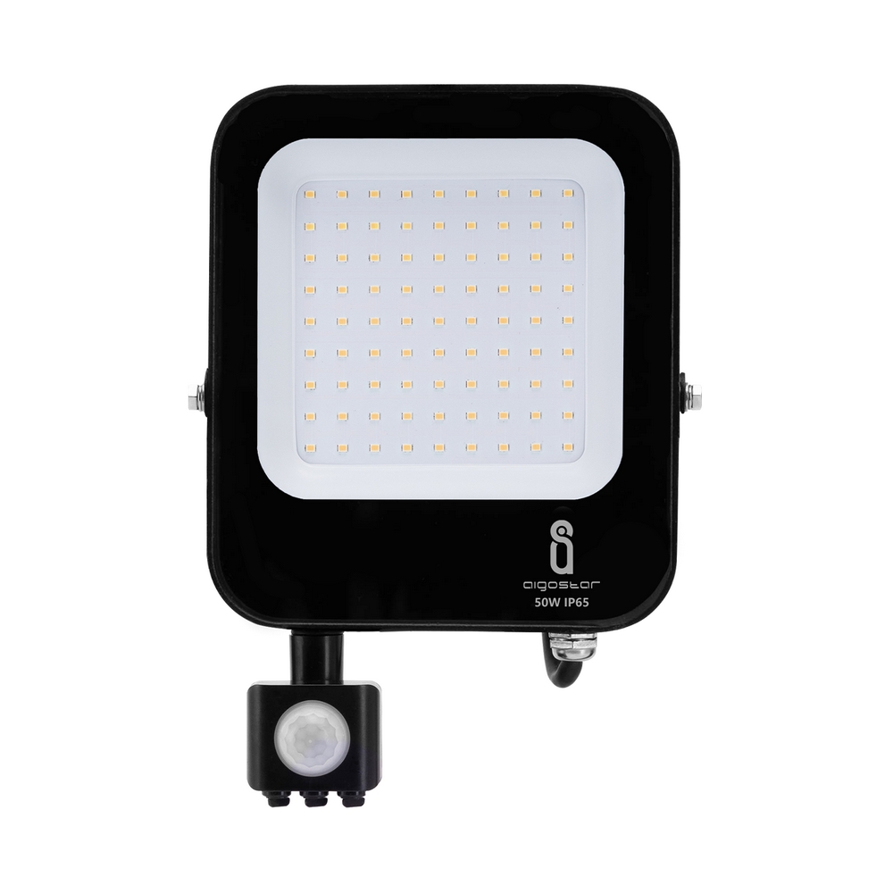 Faro proiettore Led 50W Nero da esterno IP65 Bianco neutro 4000K con sensore crepuscolare e di movimento Aigostar - Foto 1