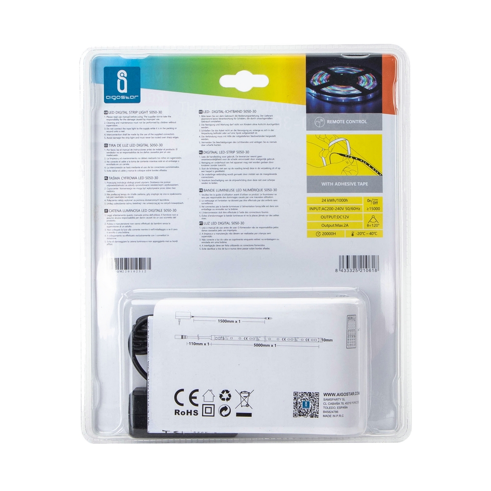 Kit Striscia Led 12V 24W SMD 5050 5 metri IP65 con telecomando RGB Aigostar - Foto 7