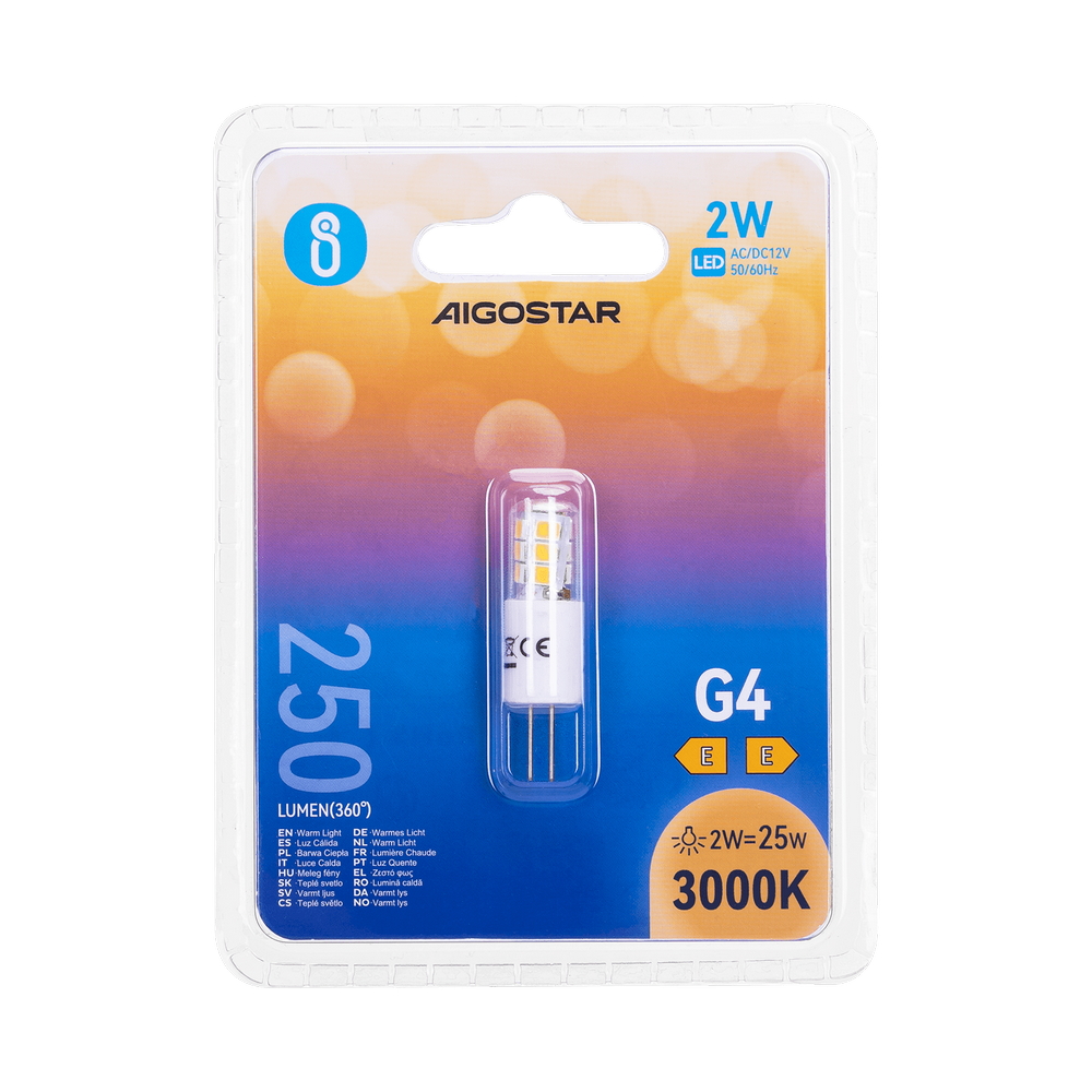Lampadina Led G4 a Capsula 2W SMD trasparente Bianco caldo 3000K Aigostar - Foto 2