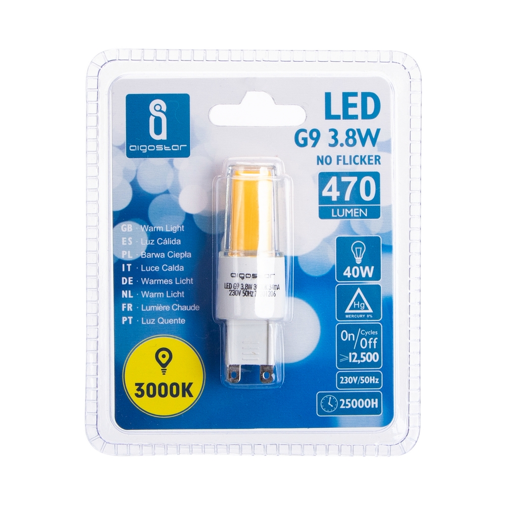 Lampadina Led G9 a Capsula 3,8W COB in vetro trasparente Bianco caldo 3000K Aigostar - Foto 2