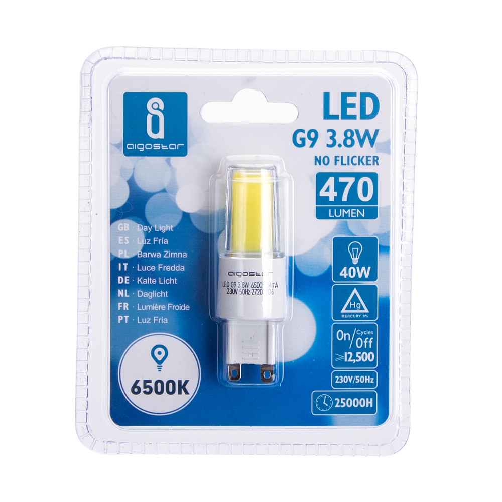 Lampadina Led G9 a Capsula 3,8W COB in vetro trasparente Bianco freddo 6500K Aigostar - Foto 2