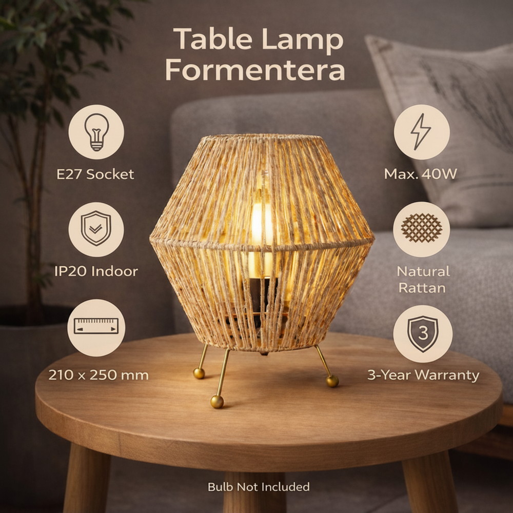 Lampada da tavolo Formentera in legno beige E27 M Ledme - Foto 2