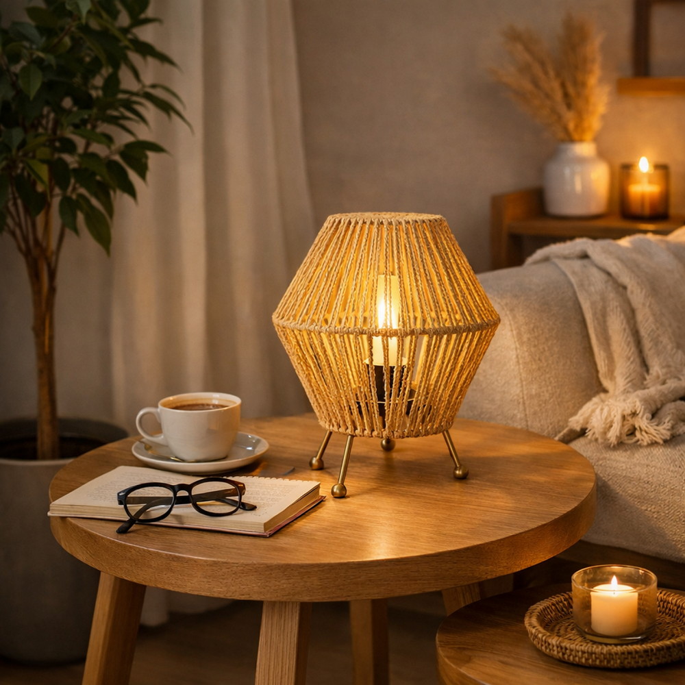 Lampada da tavolo Formentera in legno beige E27 M Ledme - Foto 3