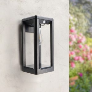 Foto principale Lanterna Led da parete Delhi 2,5W Nero con pannello solare IP54 Bianco caldo 2700K con sensore crepuscolare e di movimento iSG Lighting