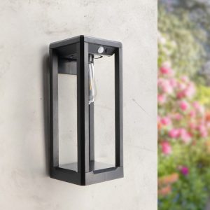 Foto principale Lanterna Led da parete Delhi Plus 2,5W Nero con pannello solare IP54 Bianco caldo 2700K con sensore crepuscolare e di movimento iSG Lighting