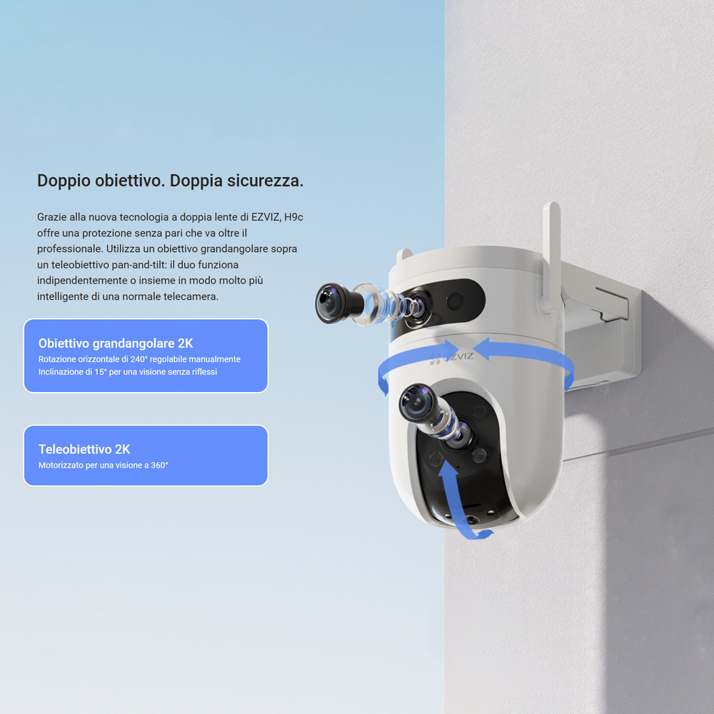 Telecamera di sorveglianza EZVIZ H9C WiFi Dual 2K 1440p doppo obiettivo motorizzata visione notturna segnalazione luminosa per esterno - Foto 3