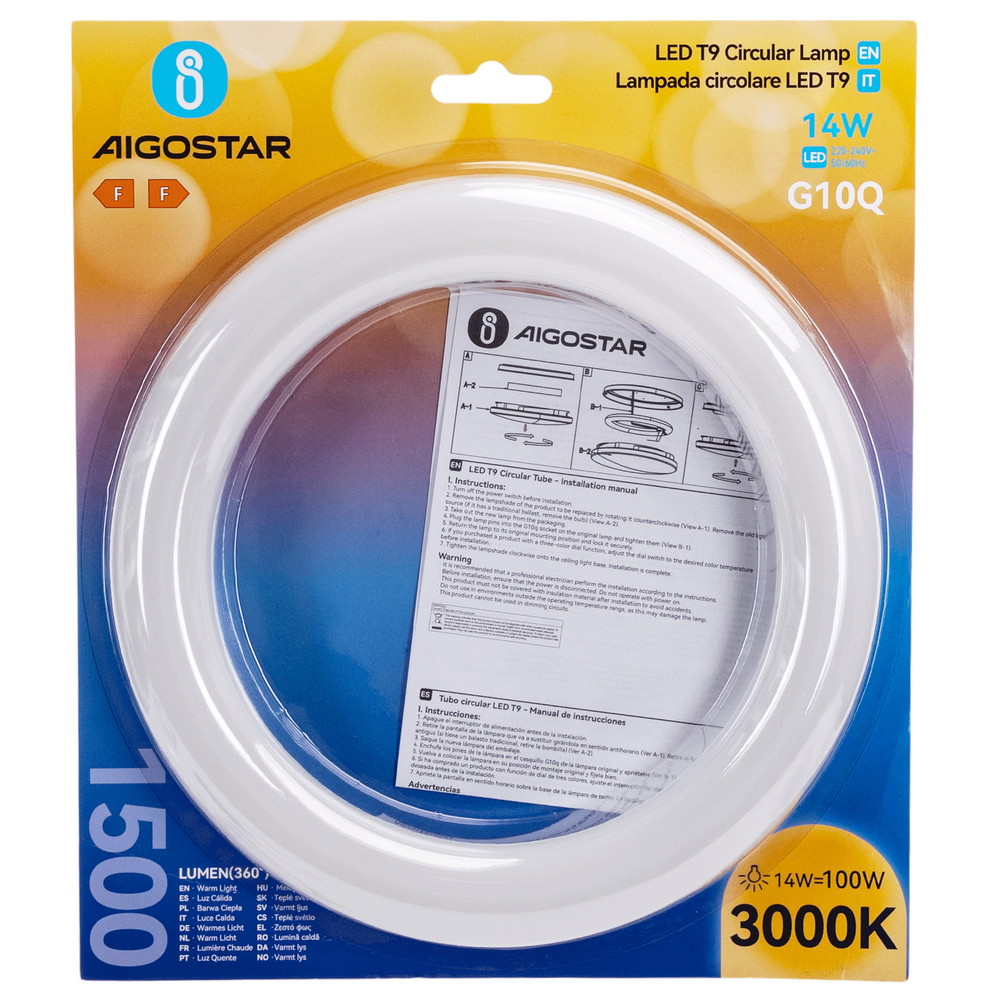 Circolina Led G10Q T9 22cm da 14W in plastica Bianco caldo 3000K Aigostar - Foto 5